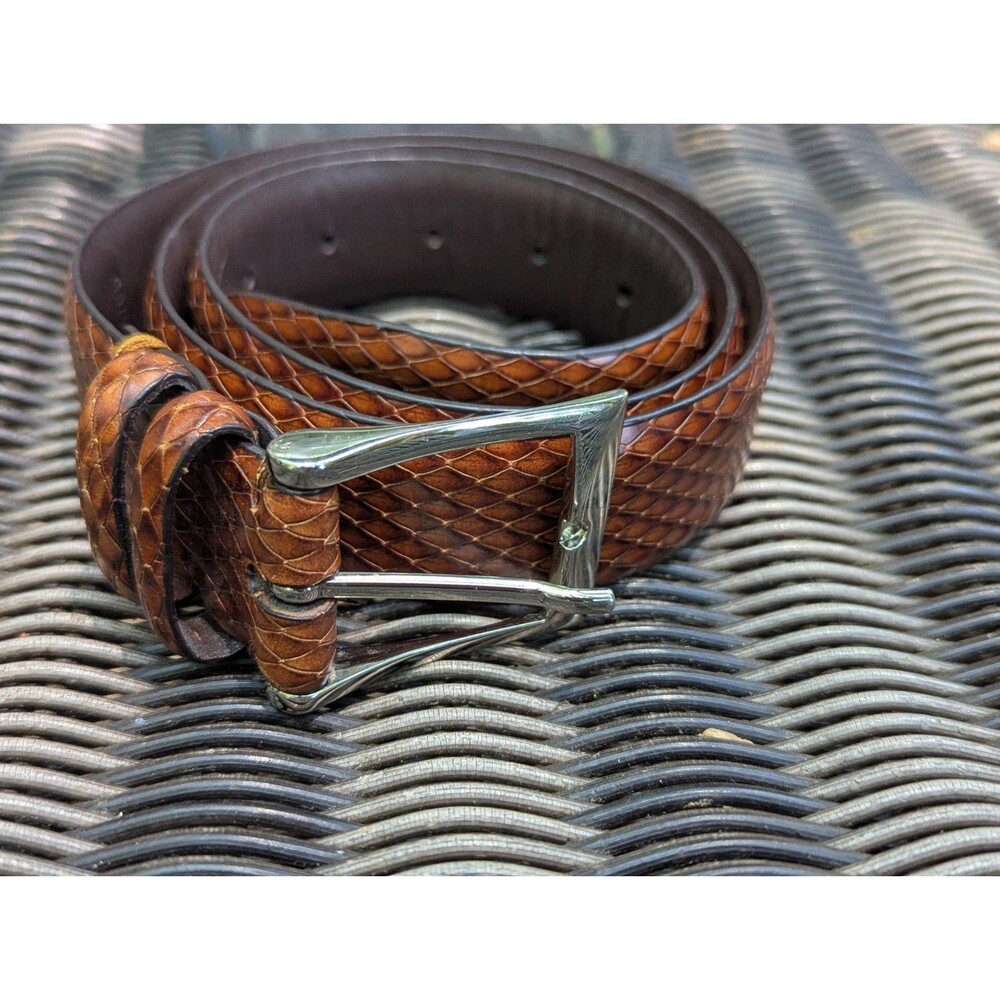 Bill Lavin "Soft Collection" Python-Texture Embossed Brown Leather Belt
